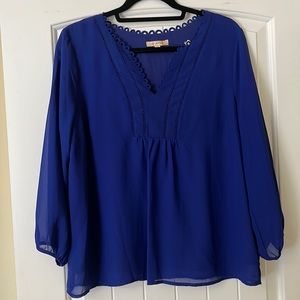 NWT Skies are Blue Piazon Scallop Detail Blouse Cobalt Size L